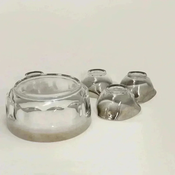 Vintage  Mid Century Modern MCM Metallic Silver Ombre Fade 5 Pc Glass Bowl Set - Picture 5 of 11